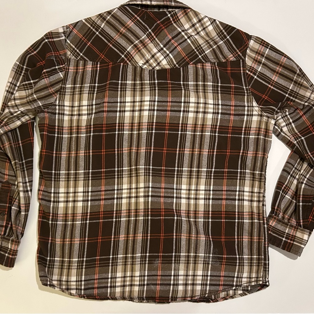 Vintage Roebuck & Co Pearl Snap Plaid Flannel Button-Down Shirt w/ Flaw - Picture 8 of 11